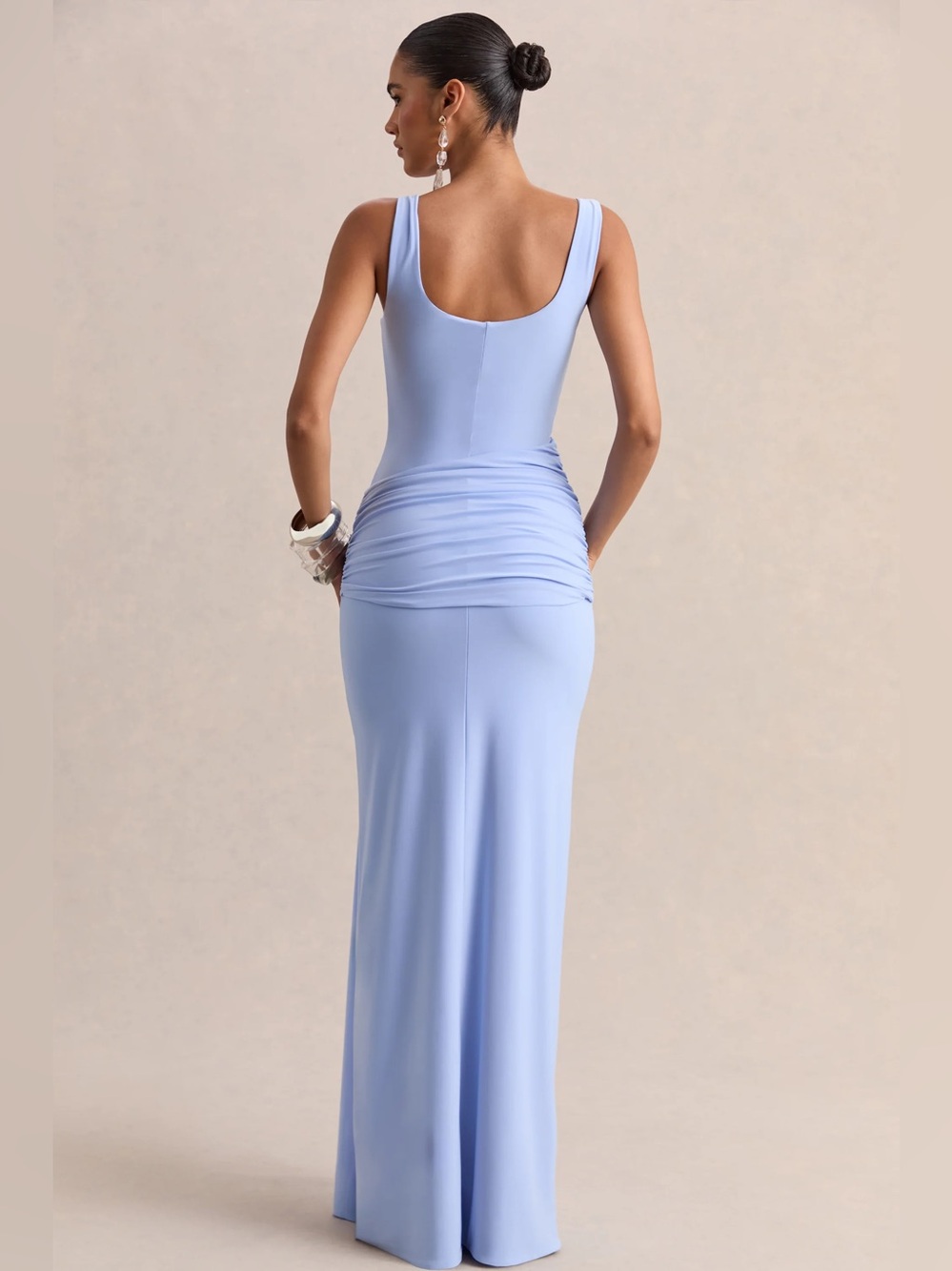 NWT Club L London Powder Blue Scoop-Neck Maxi Dress Gathered-Detail & Sash Sz 10 - Picture 2 of 11